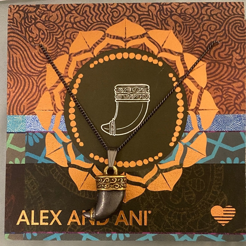 Alex and Ani Black and Gold Tiger’s Claw 18” Adj Necklace Midnight Silver NEW